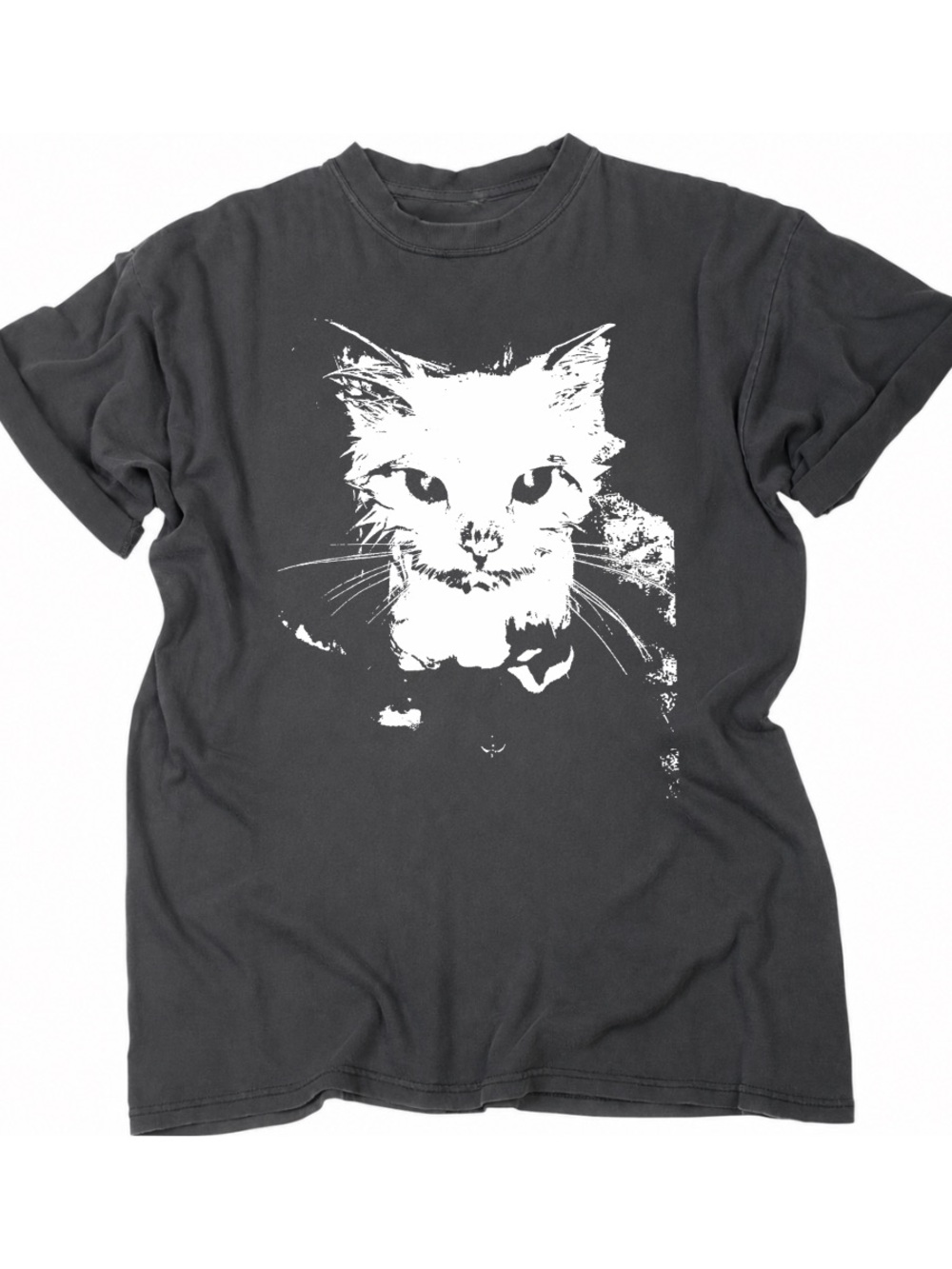 Graphic Cat Tee - Black Short Sleeve Women's Top